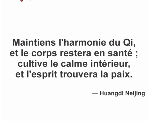 Maintiens l'harmonie du Qi, et le corps restera en santé ; cultive le calme intérieur, et l'esprit trouvera la paix.