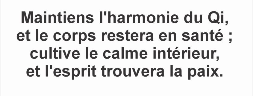 Maintiens l'harmonie du Qi, et le corps restera en santé ; cultive le calme intérieur, et l'esprit trouvera la paix.
